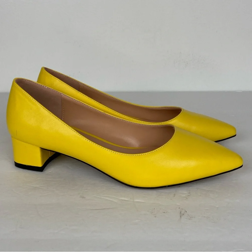 Wayderns Square Heels Pumps Shoes Size 7 Neon Yellow Preppy Career Y2K Inspired - Picture 4 of 9